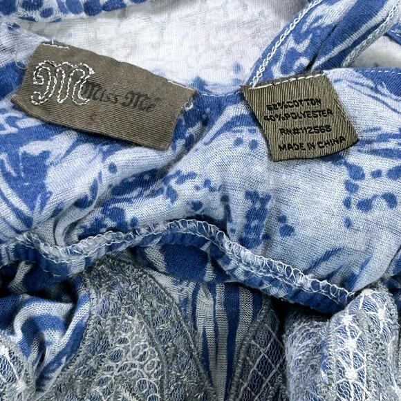 Miss Me Top Women Size Small Blue Burnout Gausy Embroidered Sheer Costal Blouse - Picture 8 of 13